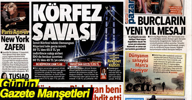 01 Ocak 2017 Gazete Manşetleri