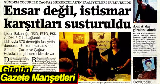 12 Kasım 2016 Gazete Manşetleri