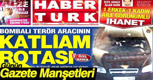 13 Aralık 2016 Gazete Manşetleri