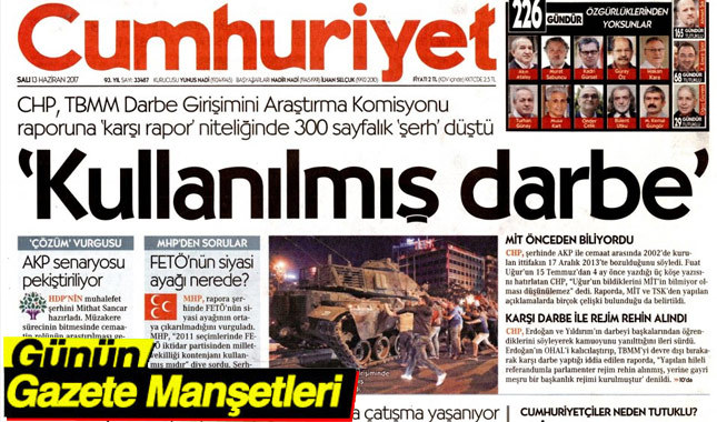 13 haziran 2017 gazete manşetleri