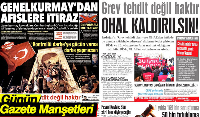 14 Temmuz 2017 Gazete Manşetleri