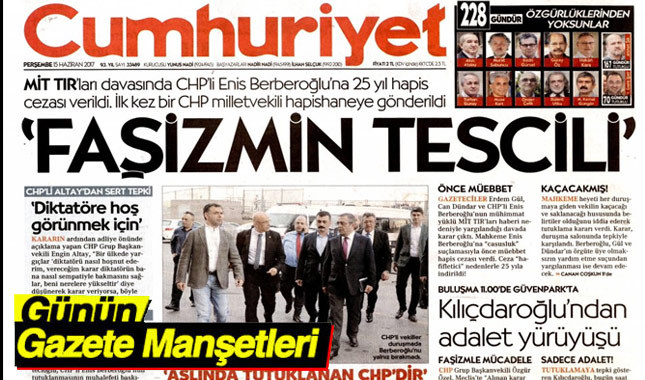 15 haziran 2017 gazete manşetleri
