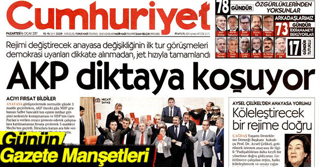 16 Ocak 2017 Gazete Manşetleri