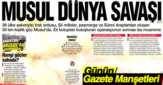 18 Ekim 2016 Gazete Manşetleri
