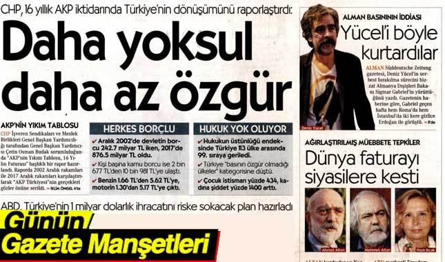 18 Şubat 2018 Gazete Manşetleri