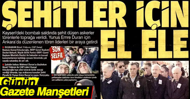 19 Aralık 2016 Gazete Manşetleri