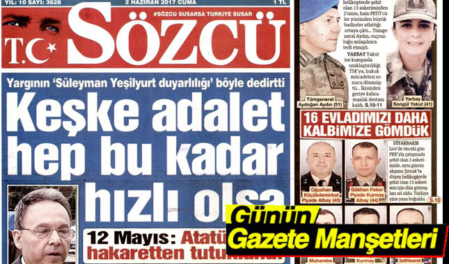 2 Haziran Gazete manşetleri