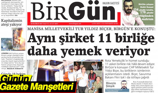 20 Haziran 2017 Gazete Manşetleri