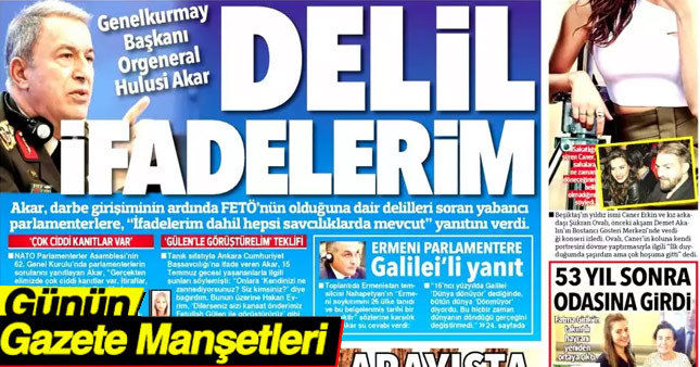 21 Kasım 2016 Gazete Manşetleri