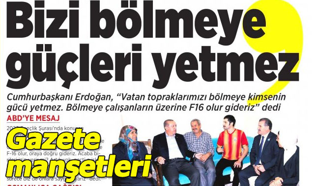23 Ekim Pazartesi Gazete manşetleri