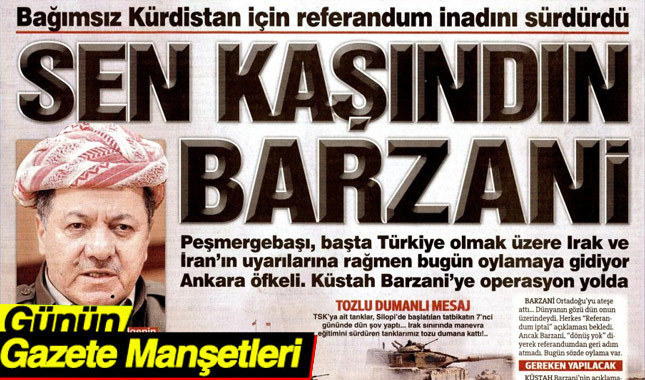 25 Eylül 2017 Gazete Manşetleri