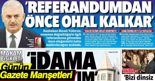 28 Kasım 2016 Gazete Manşetleri