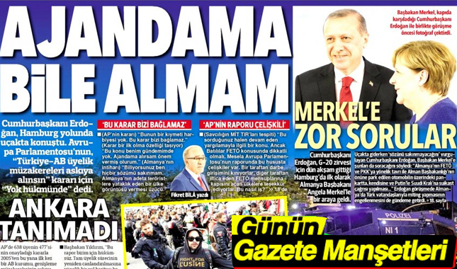7 Temmuz cuma gazete manşetleri