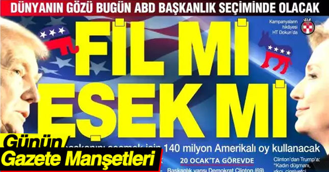 8 Kasım 2016 Gazete Manşetleri