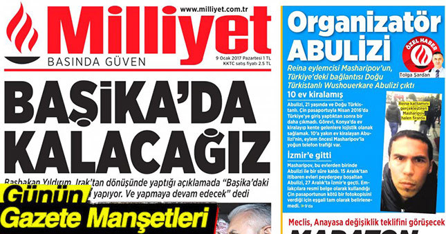 9 Ocak 2017 Gazete Manşetleri