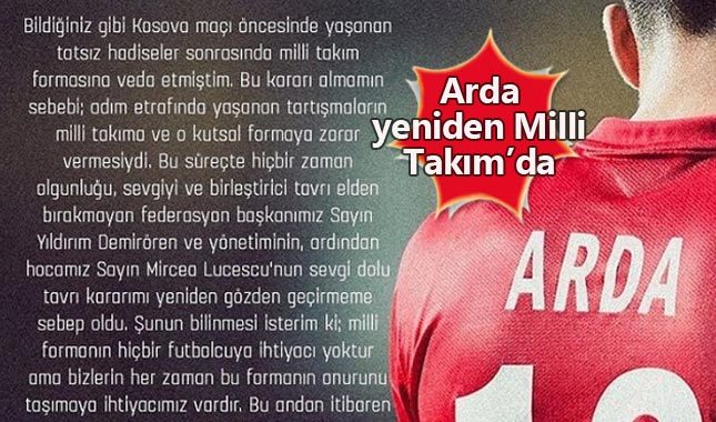 Arda Turan yeniden Milli Takım'da