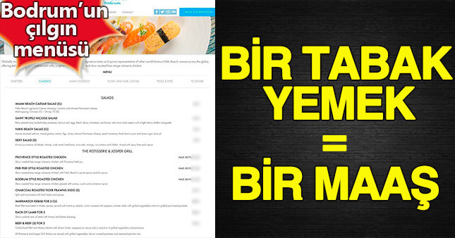 Bodrum'daki bir restoranın menüsündeki fiyatlar dudak uçuklattı