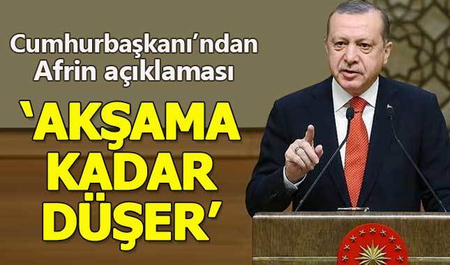 Cumhurbaşkanı Erdoğan: Afrin akşama kadar düşmüş olur