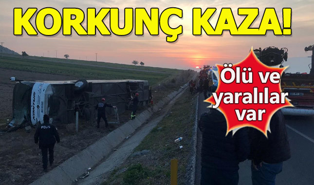 Denizli'de yolcu otobüsü devrildi: 2 ölü, 20 yaralı