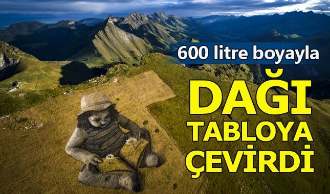 Fransız sanatçı, 600 litre boyayla dağı tabloya çevirdi