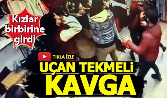 Genç kızlar mağazada tekme tokat kavga etti