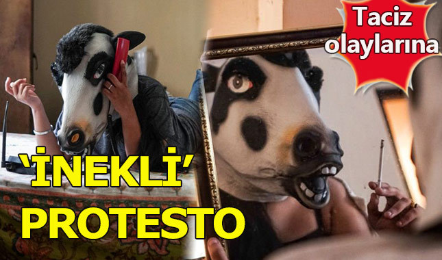 Hindistanlı kadınlardan inek maskeli taciz tepkisi