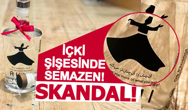 İçki şişesinin üstüne semazen logosu