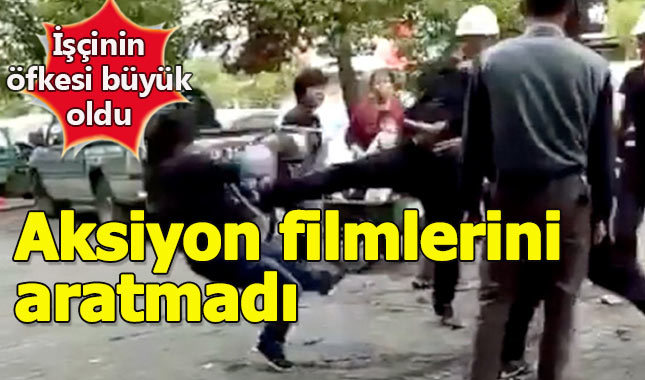 İşçinin öfkesi büyük oldu, bir tekmeyle nakavt