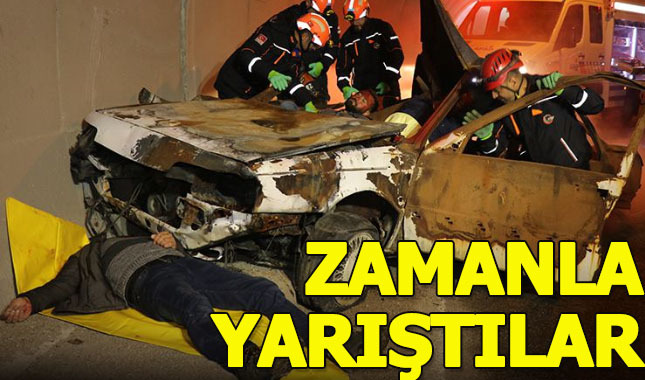 Mutu Tüneli'nde gerçeğini aratmayan trafik kazası tatbikatı