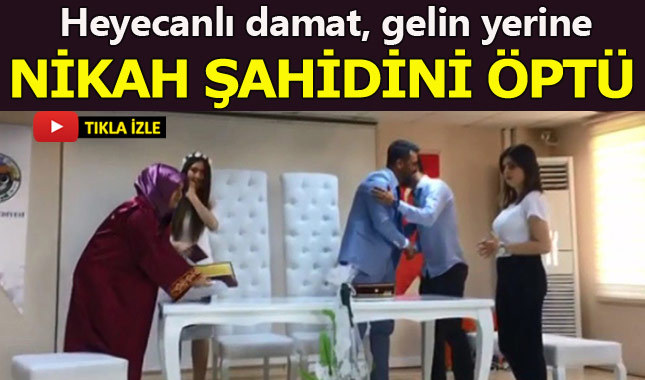 Nikahta heyecanlanan damat, gelin yerine nikah şahidini öptü
