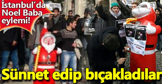 Şişme Noel Baba'yı sünnet edip bıçakladılar!