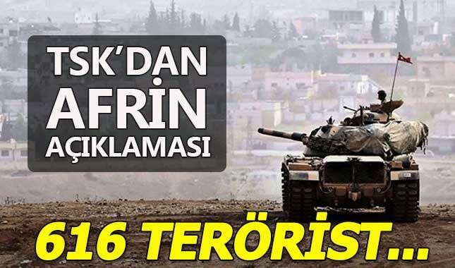 TSK: 616 terörist etkisiz hale getirildi