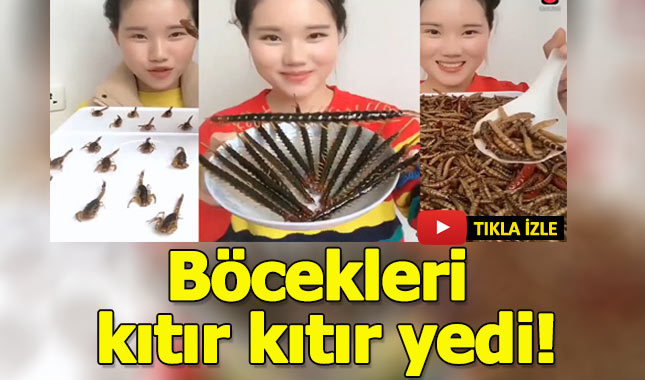 Tüm börtü böceği afiyetle midesine indirdi