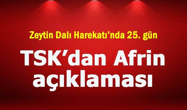 Zeytin Dalı Harekatı'nda 25. gün: 1439 terörist etkisiz hale getirildi