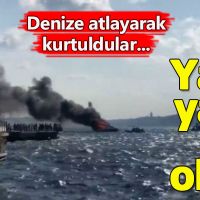 Boğaz'da yanan tekneden atlayarak kurtuldular!