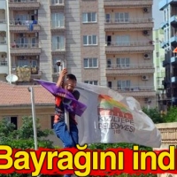 Mardin'de yapılan eylemde gönderdeki Türk Bayrağı indirildi!
