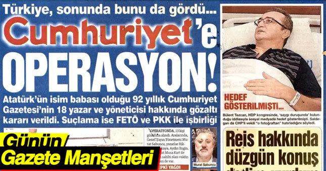 1 Kasım 2016 Gazete Manşetleri
