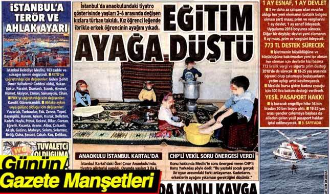 15 Aralık 2017 Gazete Manşetleri