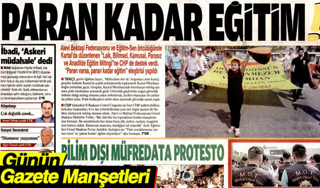 18 Eylül 2017 Gazete Manşetleri