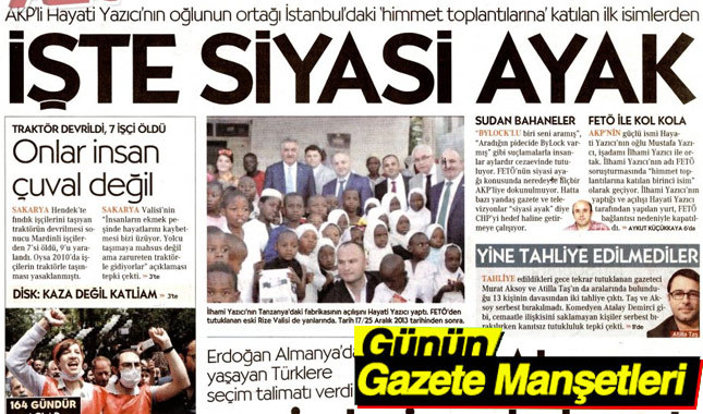 19 Ağustos 2017 Gazete Manşetleri