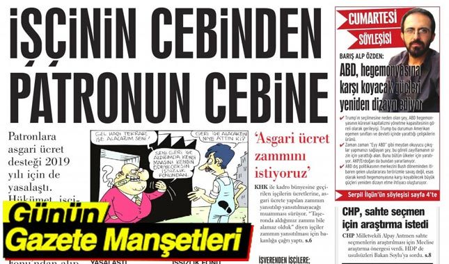 19 Ocak 2019 Gazete Manşetleri