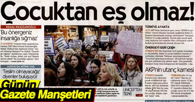 20 Kasım 2016 Gazete Manşetleri