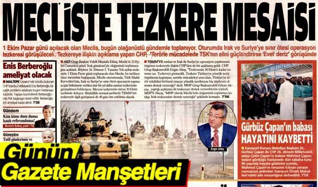 23 Eylül 2017 Gazete Manşetleri