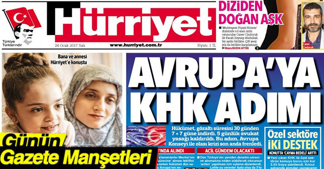 24 Ocak 2017 Gazete Manşetleri