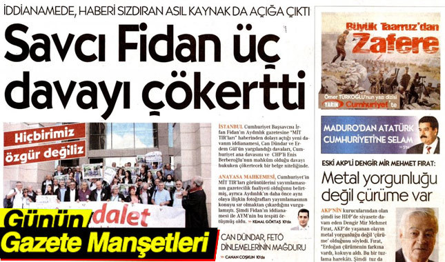 25 Ağustos 2017 Gazete Manşetleri