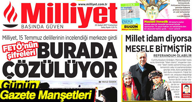 25 Şubat 2017 Gazete Manşetleri