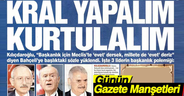 26 Ekim 2016 Gazete Manşetleri