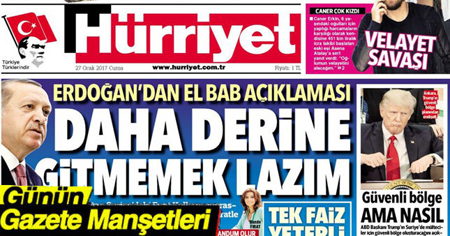 27 Ocak 2017 Gazete Manşetleri