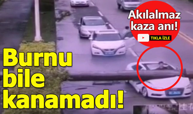 Aracının üstüne vinç düştü! Burnu bile kanamadı!