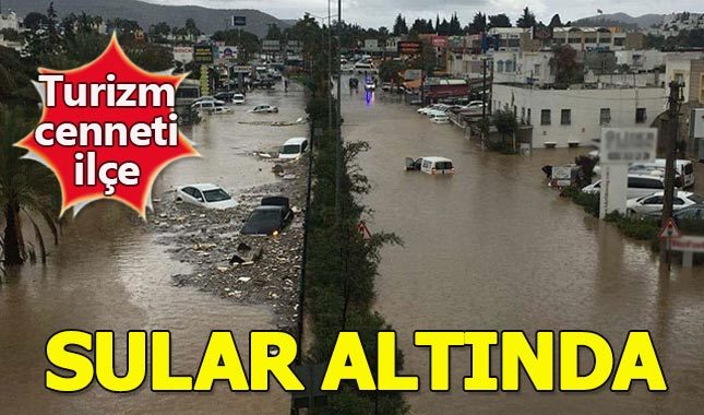 Bodrum sokakları sel sularına gömüldü